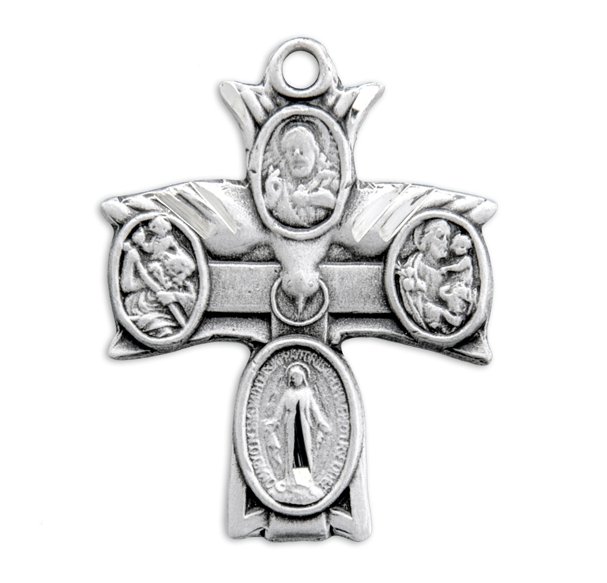 Sterling Silver 4-Way Cross Medal Pendant with Chain | .925 Silver