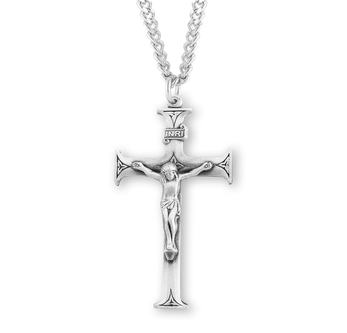 Sterling Silver Crucifix with Flared Tips and Engraving Design Necklace | .925 Silver