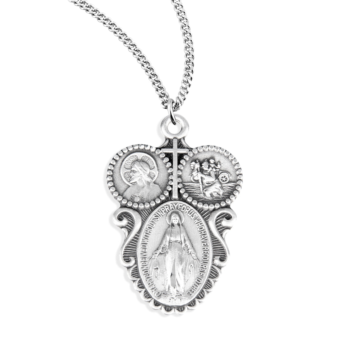 Sterling Silver 3-Way Medal Pendant with Chain | .925 Silver