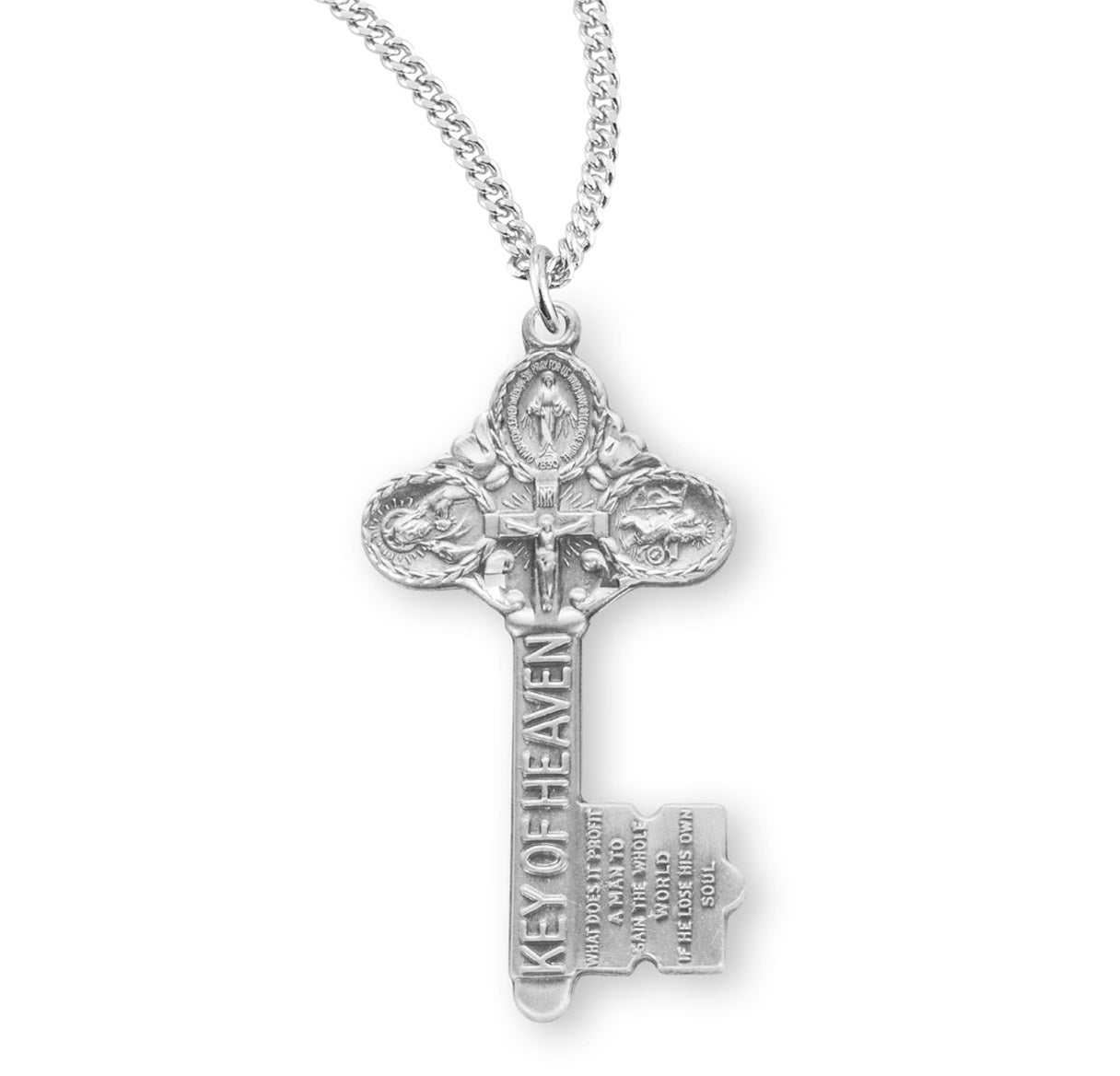 Sterling Silver Key of Heaven Medal Pendant with Chain | .925 Silver