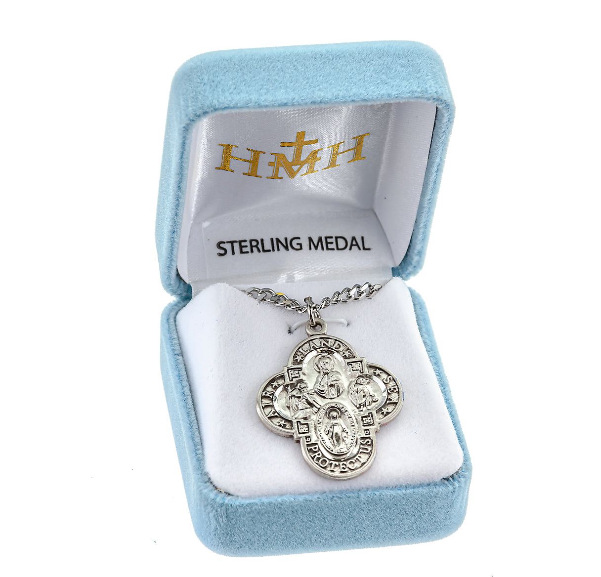 Land-Sea-Air Sterling Silver 4-Way Cross Medal Pendant with Chain | .925 Silver