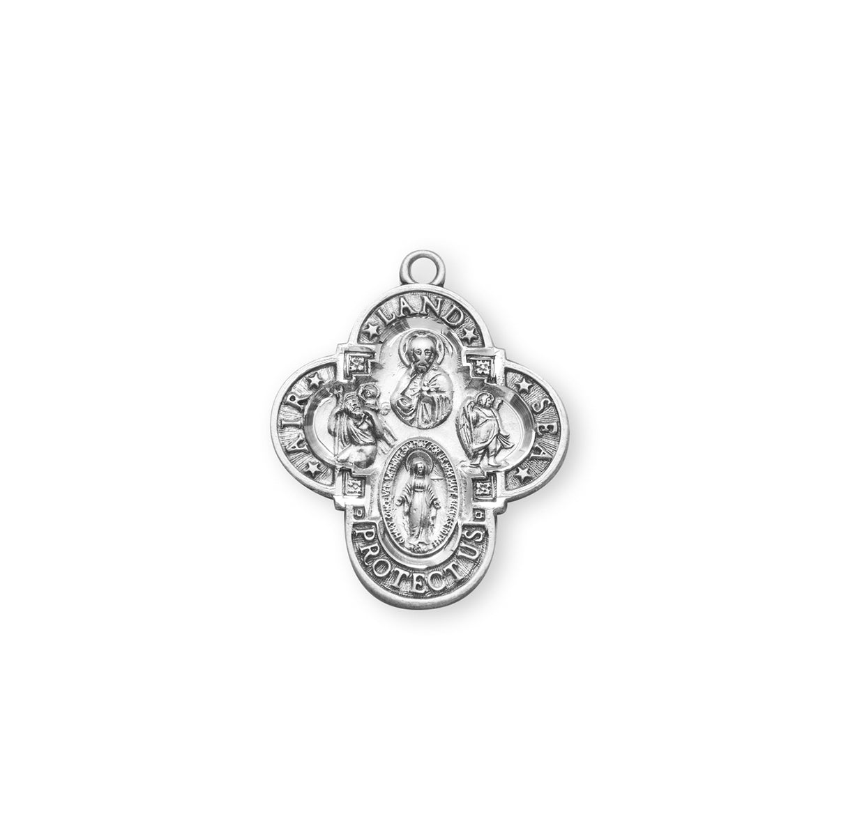 Land-Sea-Air Sterling Silver 4-Way Cross Medal Pendant with Chain | .925 Silver