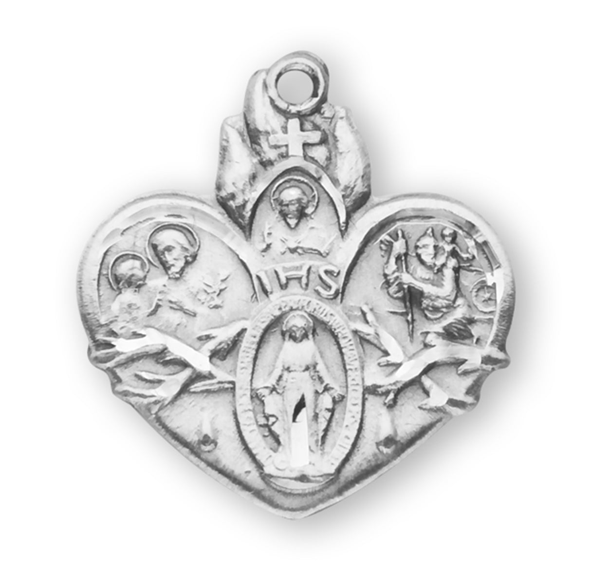 Sterling Silver Heart Shape 4-Way Cross Medal Pendant with Chain | .925 Silver
