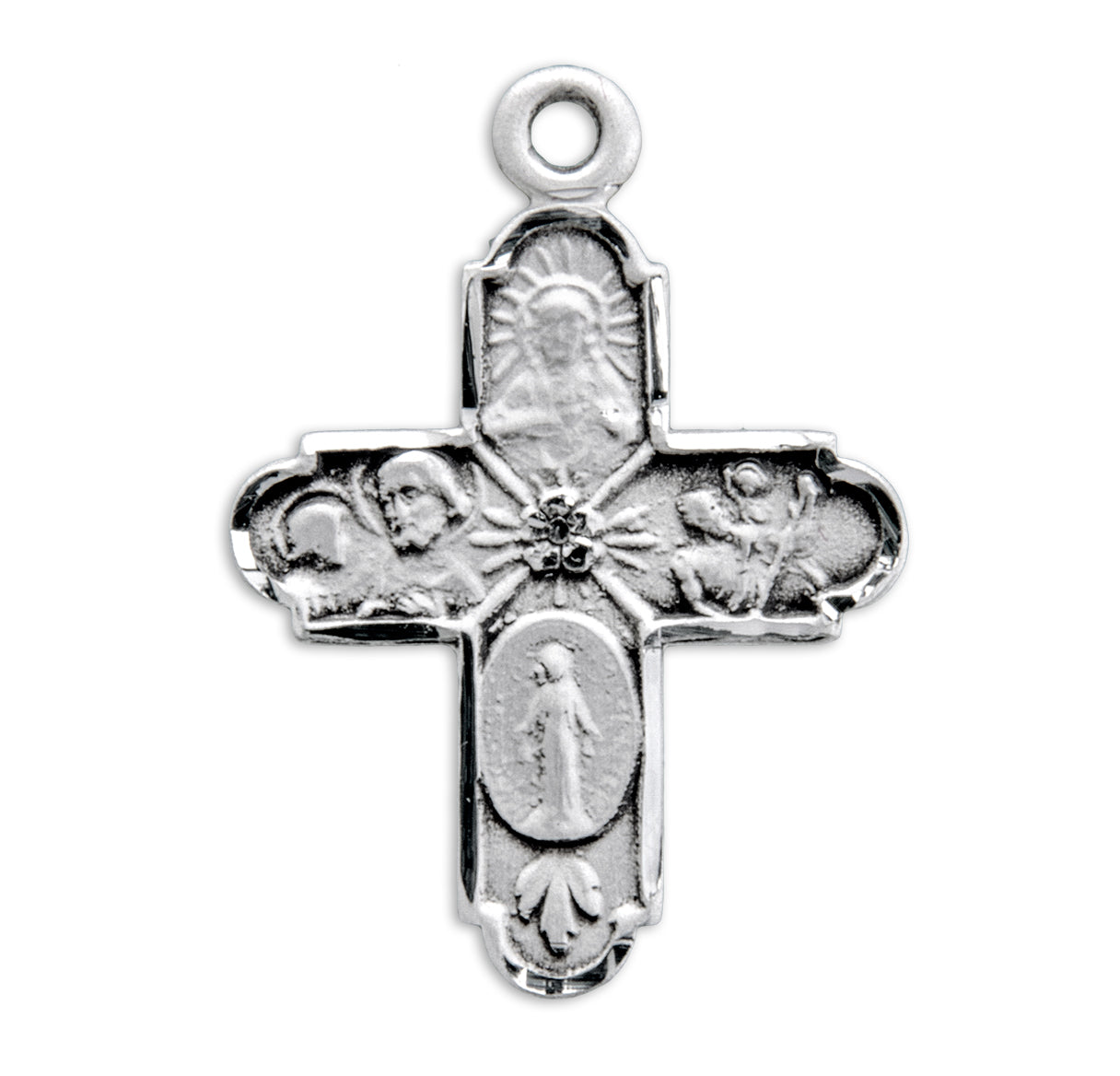Sterling Silver 4-Way Cross Medal Pendant with Chain | .925 Silver