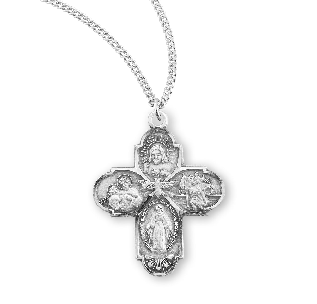 Sterling Silver 4-Way Cross Medal Pendant with Chain | .925 Silver