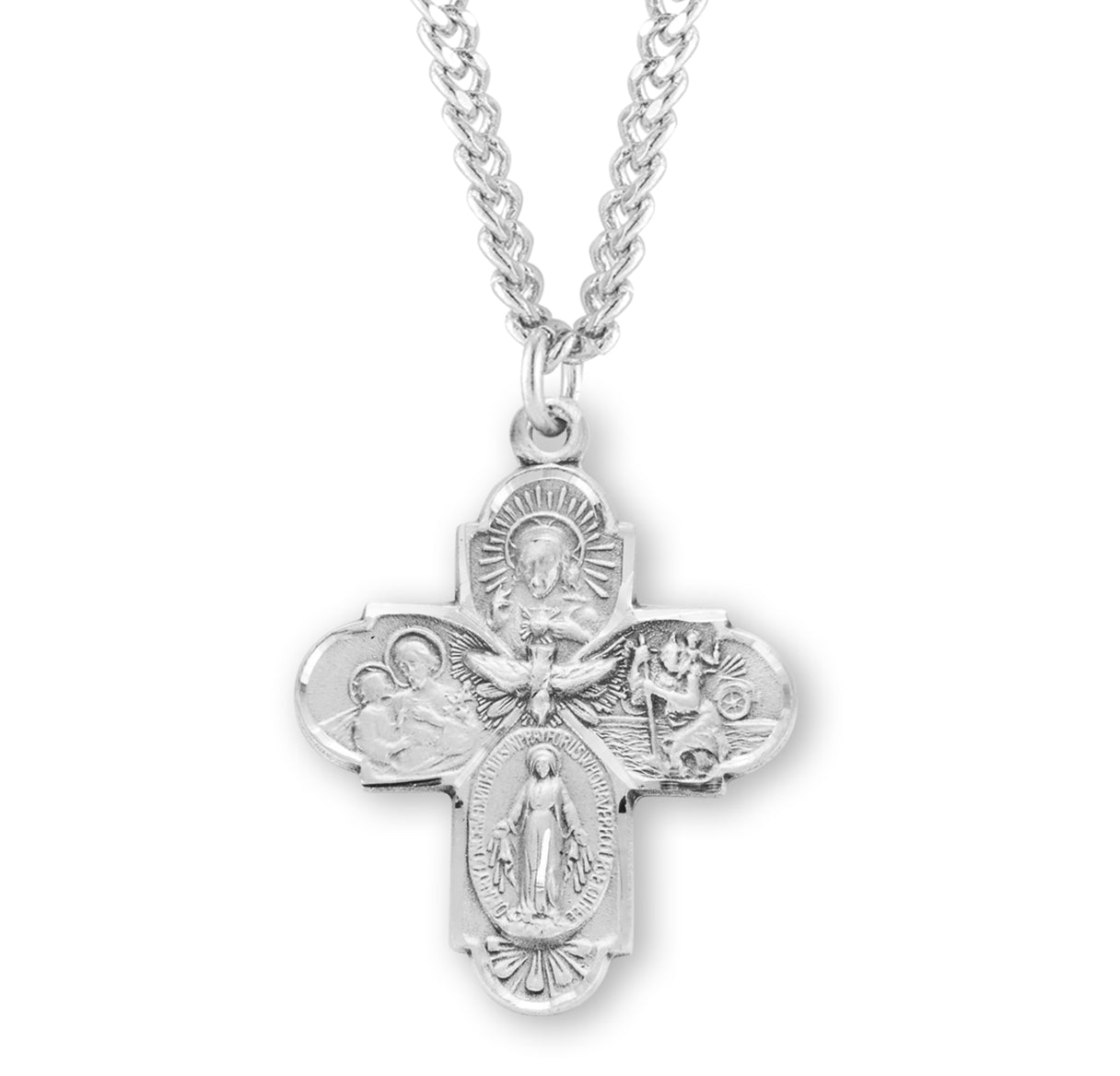 Sterling Silver 4-Way Cross Medal Pendant with Chain | .925 Silver