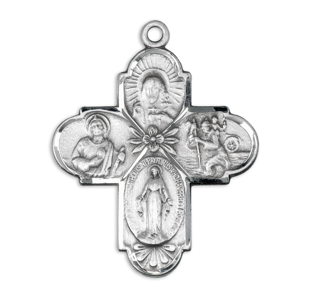 Sterling Silver 4-Way Cross Medal Pendant with Chain | .925 Silver