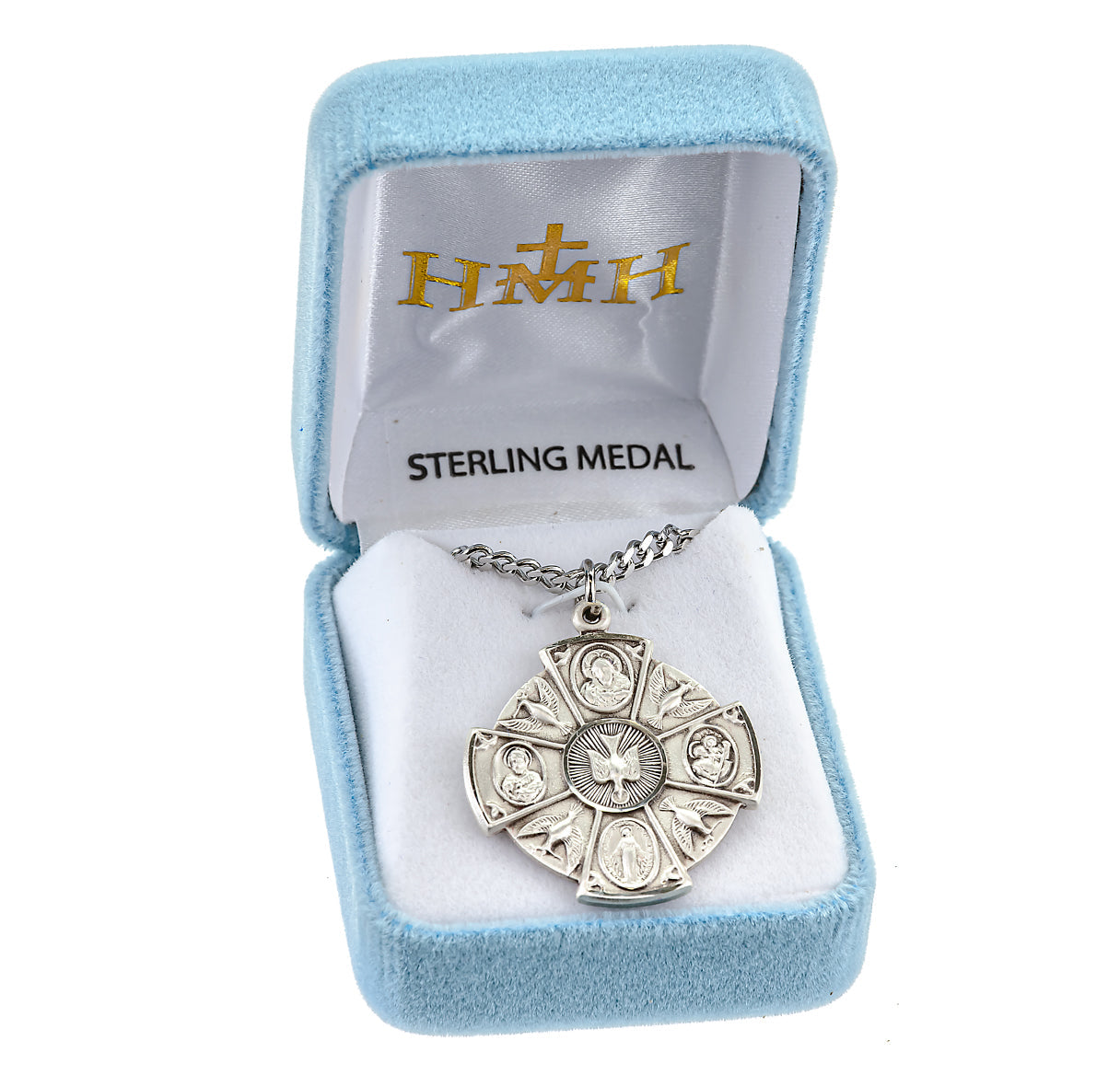 Sterling Silver 4-Way Cross Medal Pendant with Chain | .925 Silver
