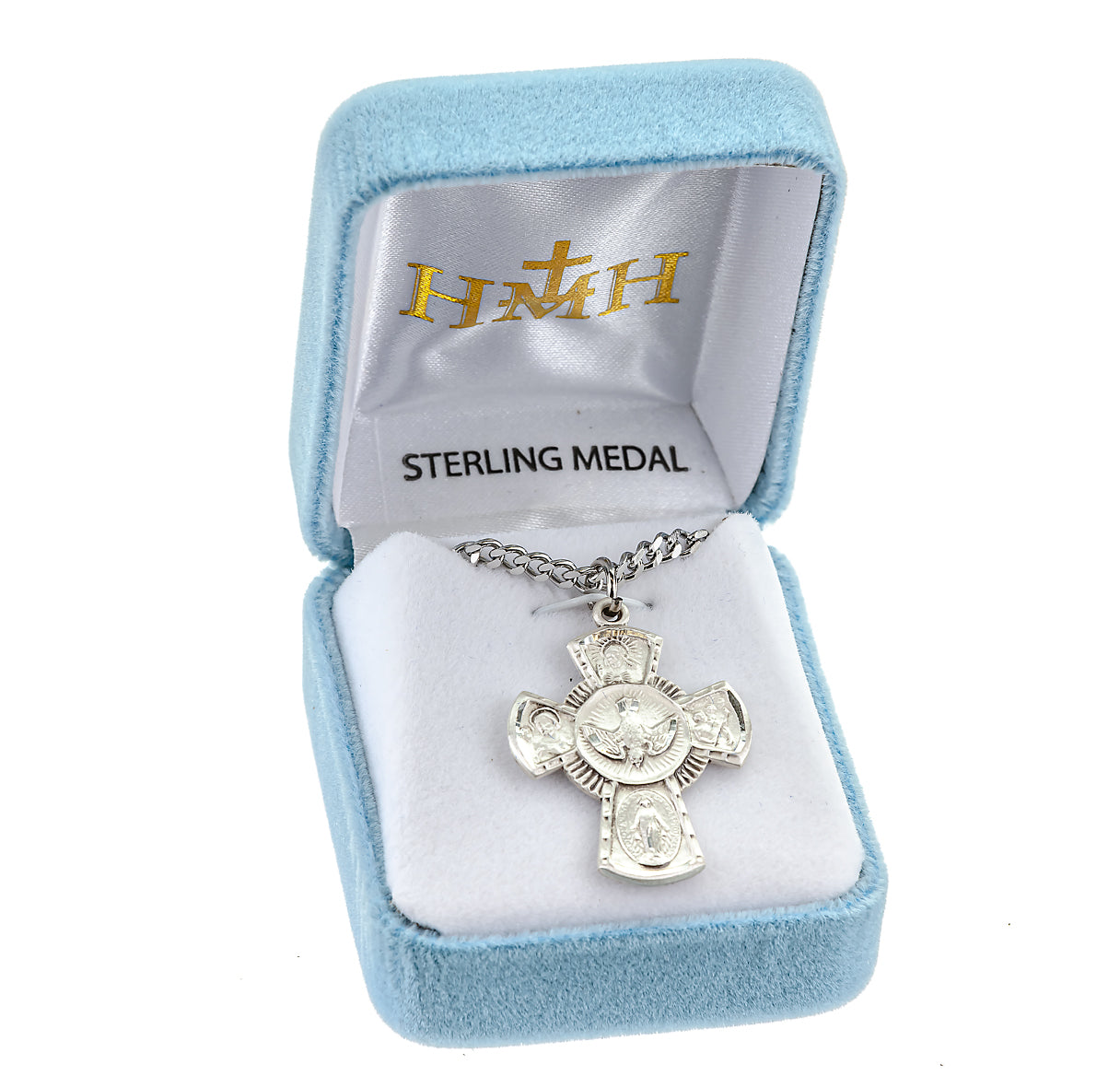 Sterling Silver 4-Way Cross Medal Pendant with Chain | .925 Silver