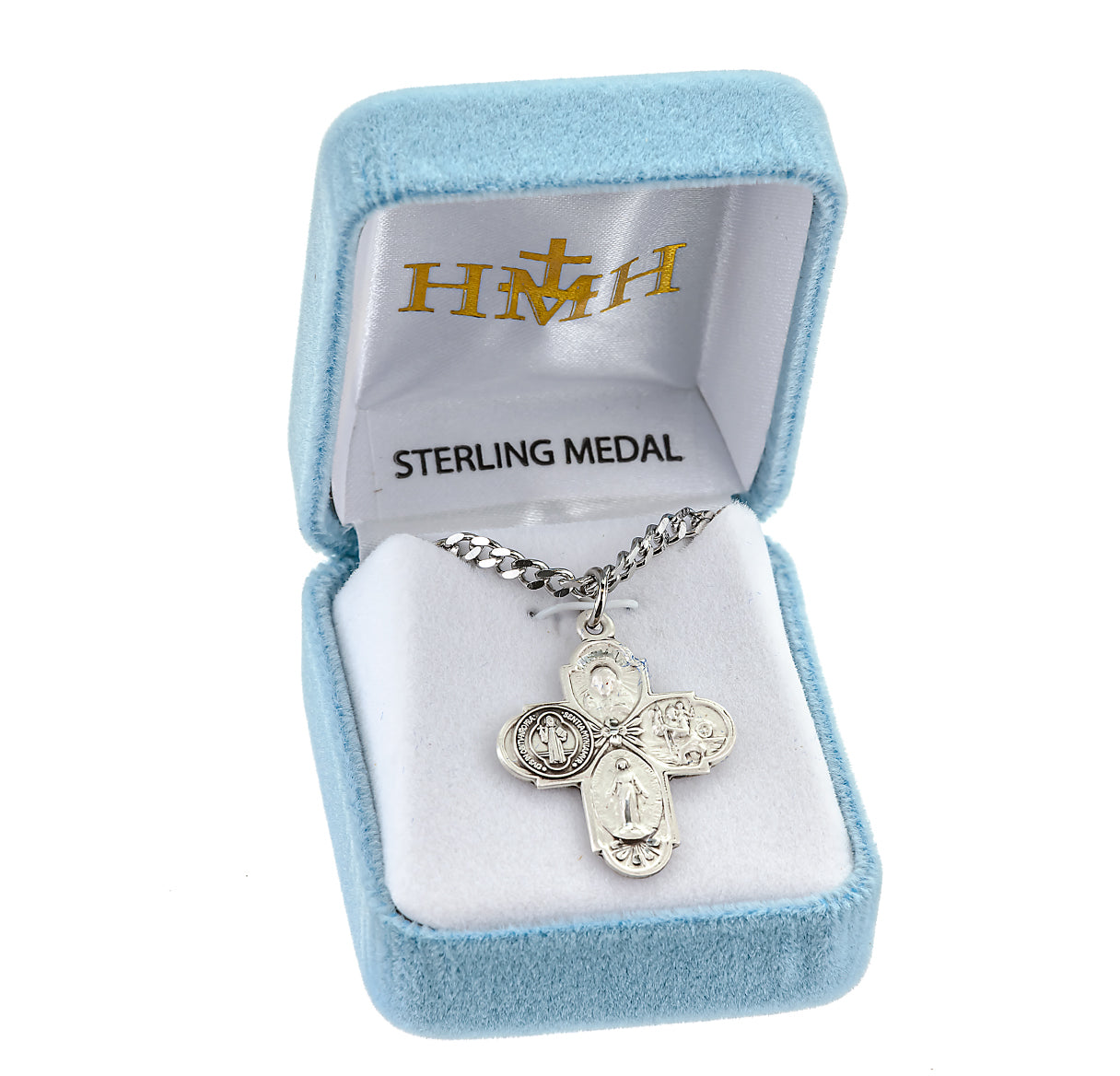 Saint Benedict Sterling Silver Four Way Medal Pendant with Chain | .925 Silver