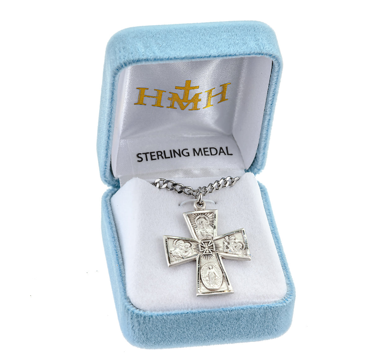 Sterling Silver 4-Way Cross Medal Pendant with Chain | .925 Silver