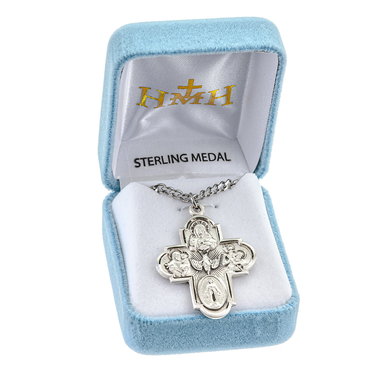 Sterling Silver 4-Way Cross Medal Pendant with Chain | .925 Silver