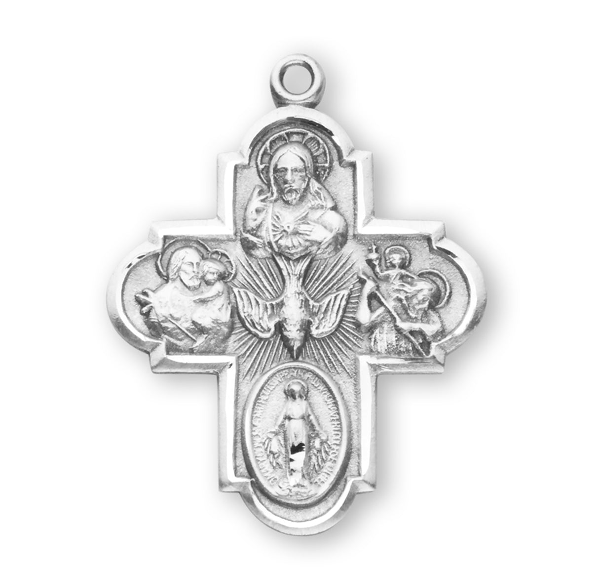 Sterling Silver 4-Way Cross Medal Pendant with Chain | .925 Silver