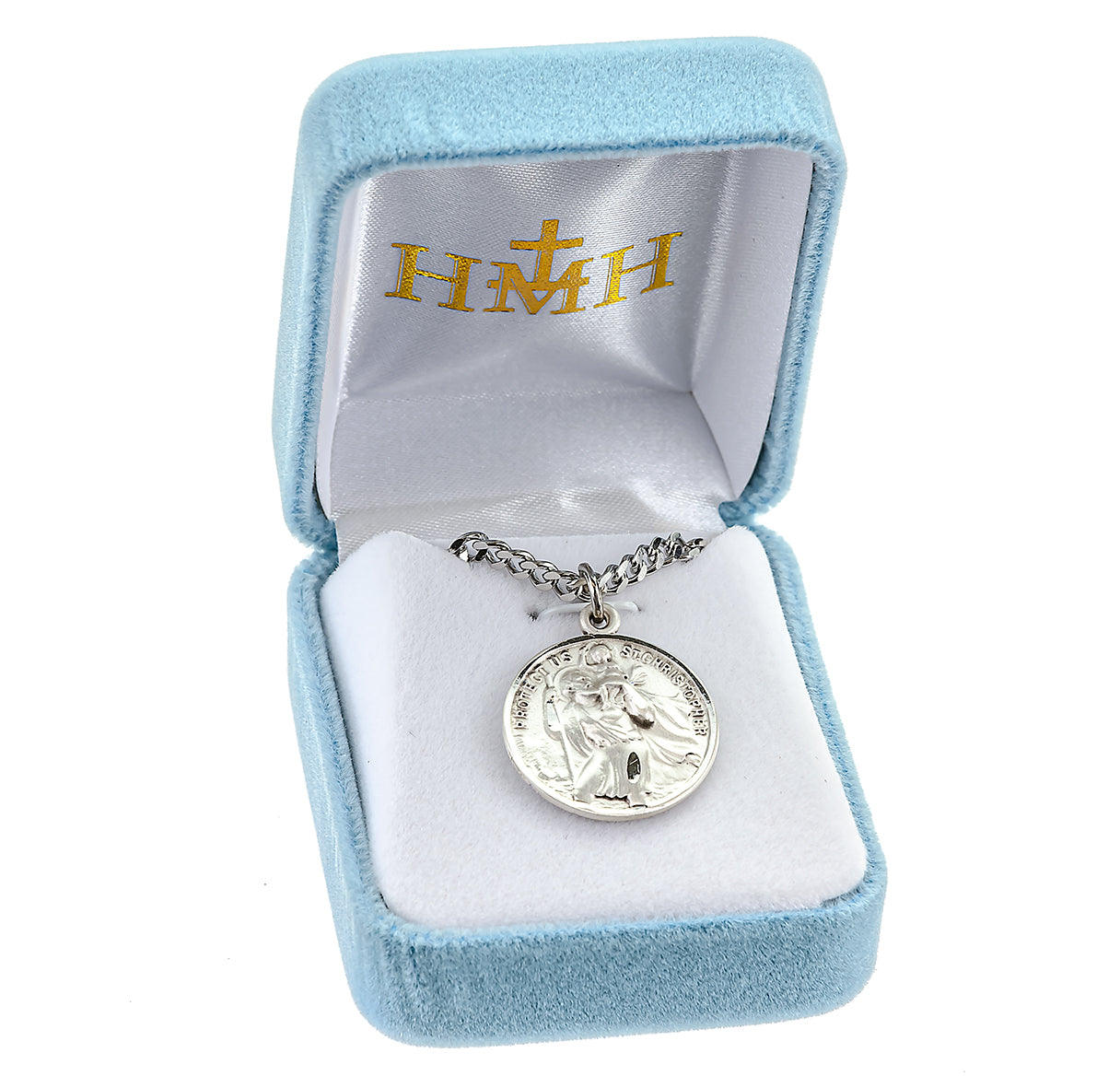 Saint Christopher Protect Us and Saint Raphael Double Sided Sterling Silver Medal Pendant with Chain | .925 Silver