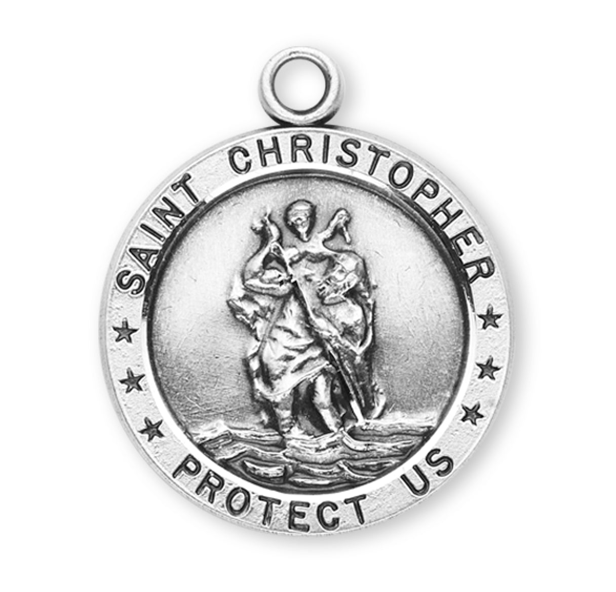 Saint Christopher Protect Us Round Sterling Silver Medal Pendant with Chain | .925 Silver