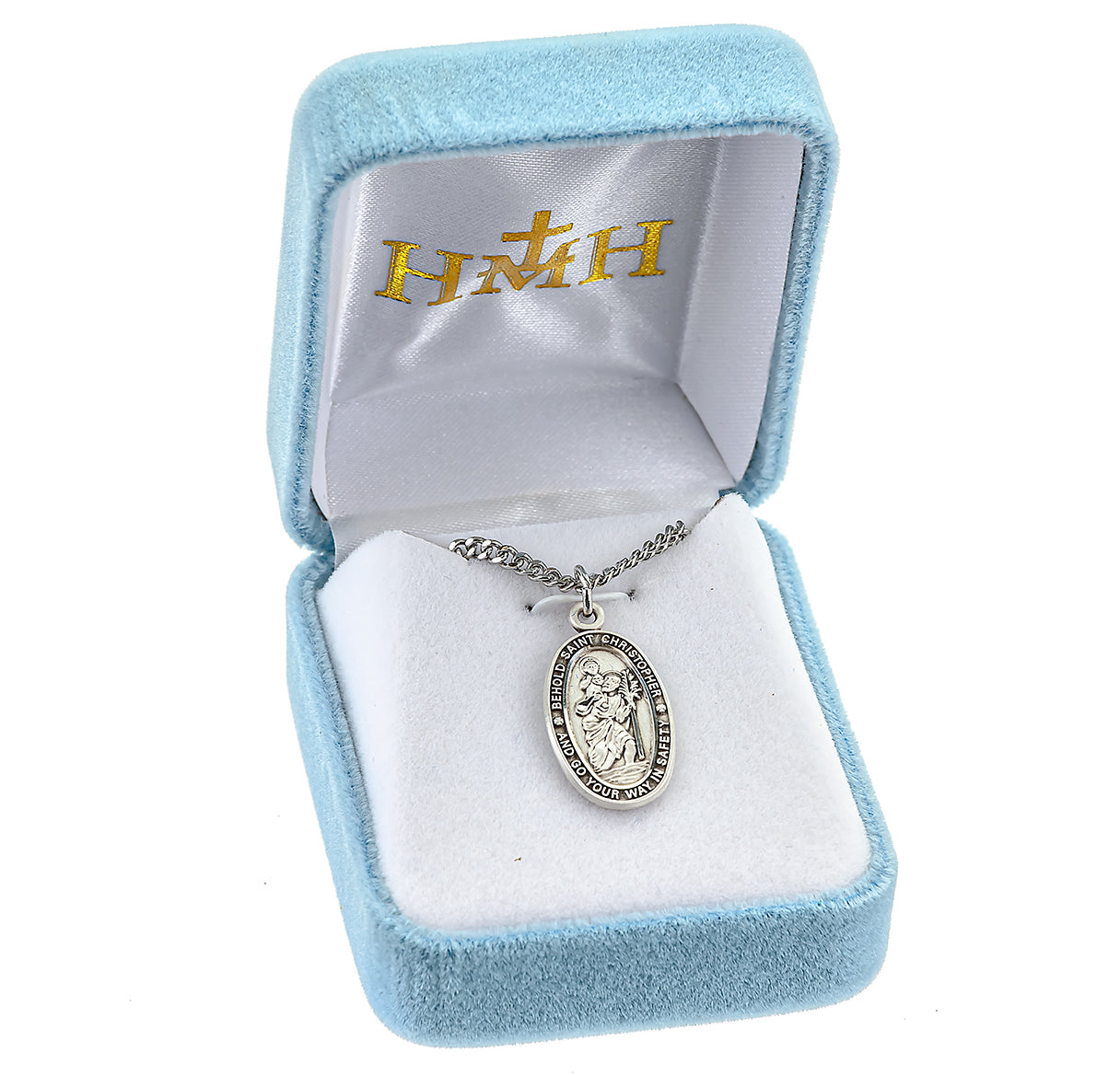 Saint Christopher Protect Us Oval Sterling Silver Medal Pendant with Chain | .925 Silver
