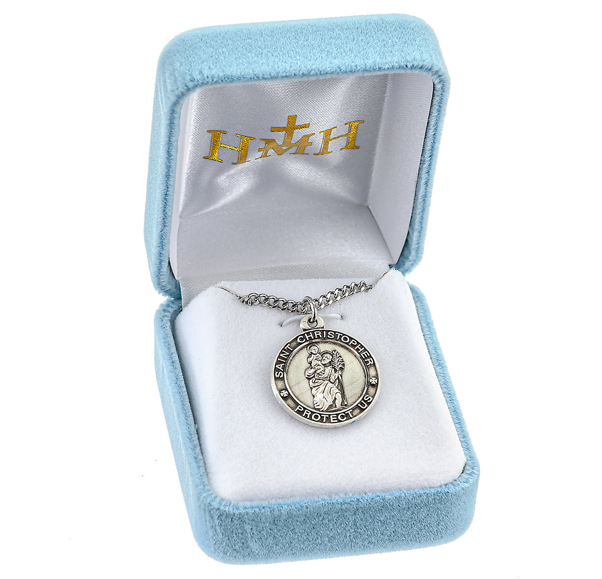 Saint Christopher Protect Us Round Sterling Silver Medal Pendant with Chain | .925 Silver