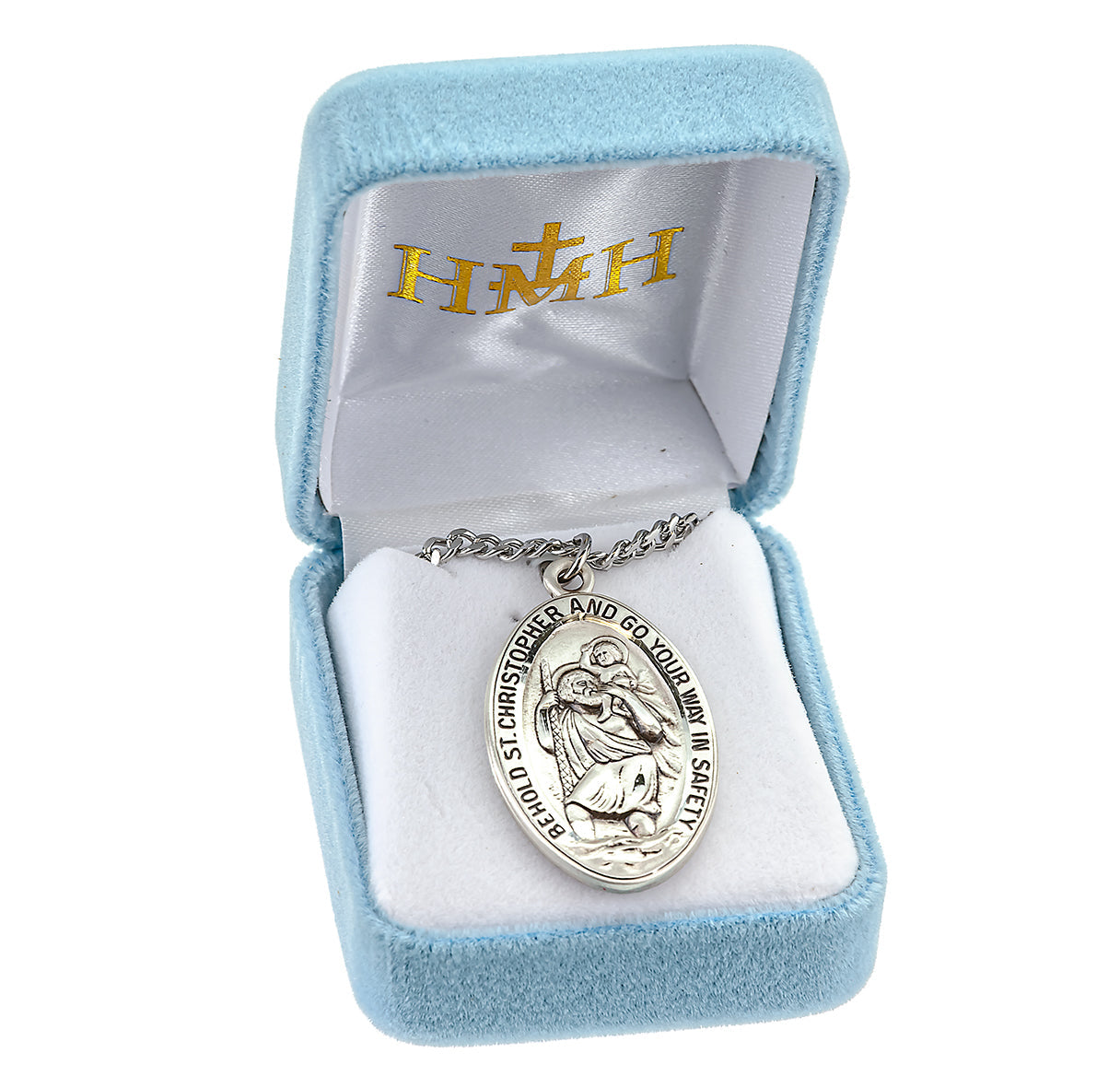 Saint Christopher Protect Us Oval Sterling Silver Medal Pendant with Chain | .925 Silver