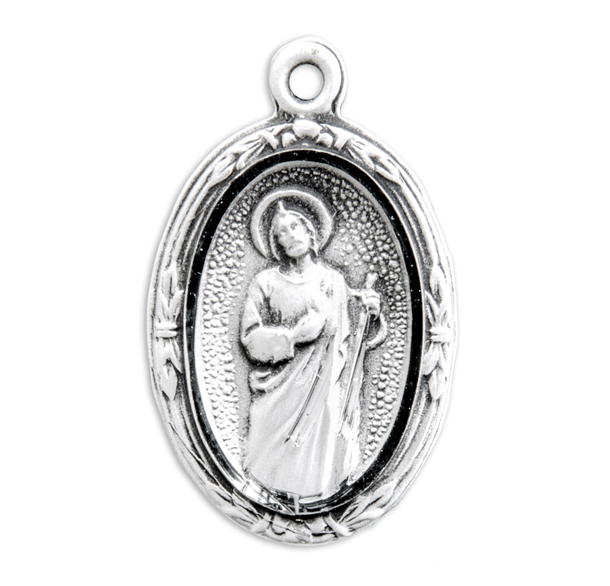 Saint Jude Oval Sterling Silver Medal Pendant with Chain | .925 Silver