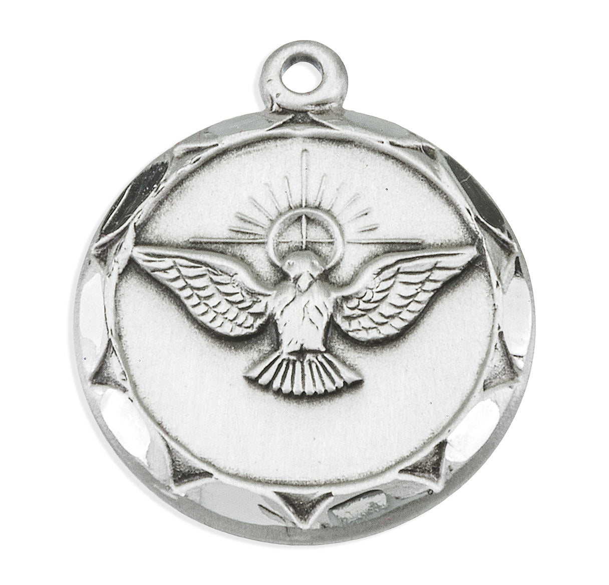 Holy Spirit Round Sterling Silver Medal Pendant with Chain | .925 Silver