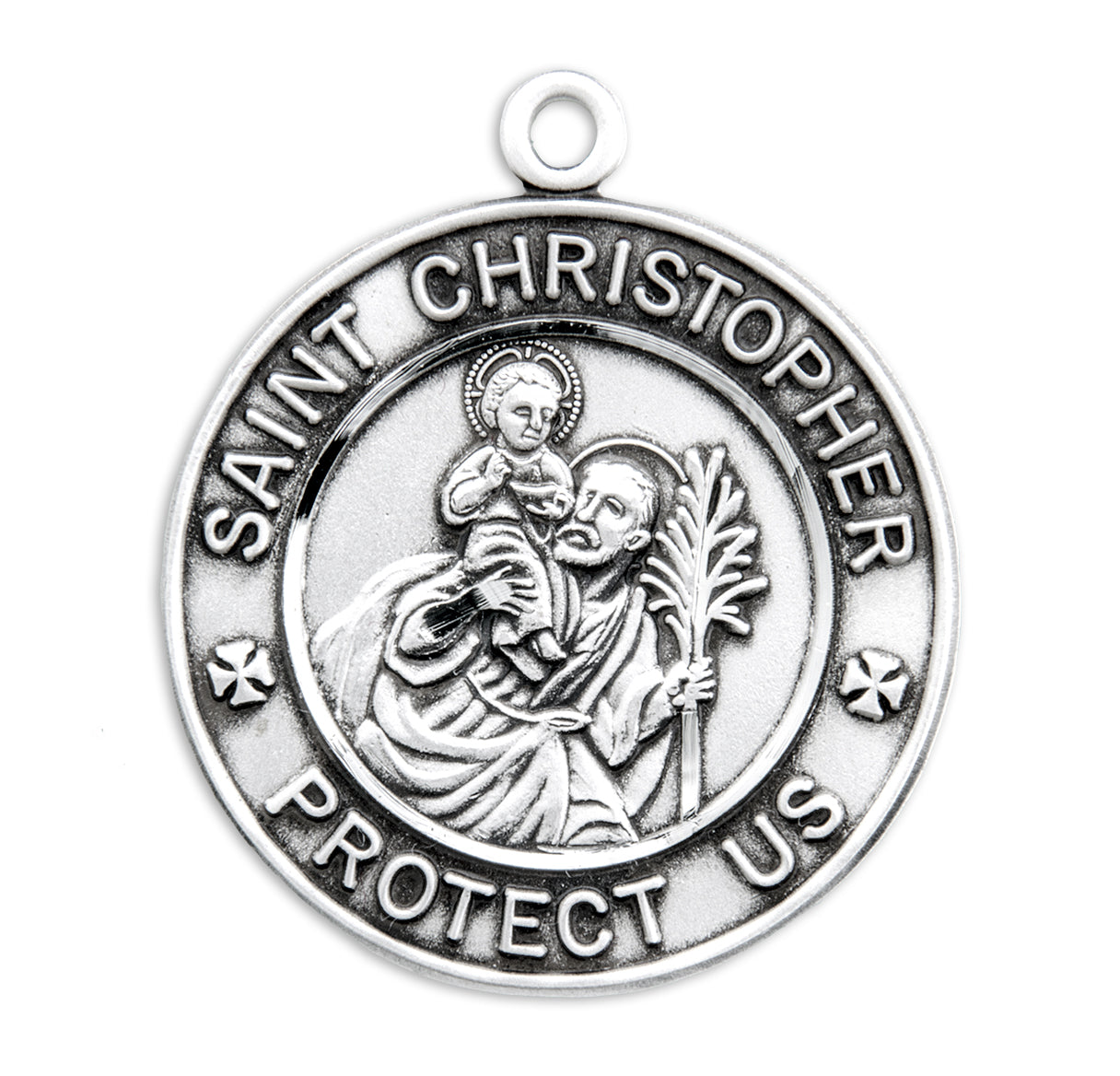 Saint Christopher Protect Us Round Military Medal Pendant with Chain | Catholic Jewelry