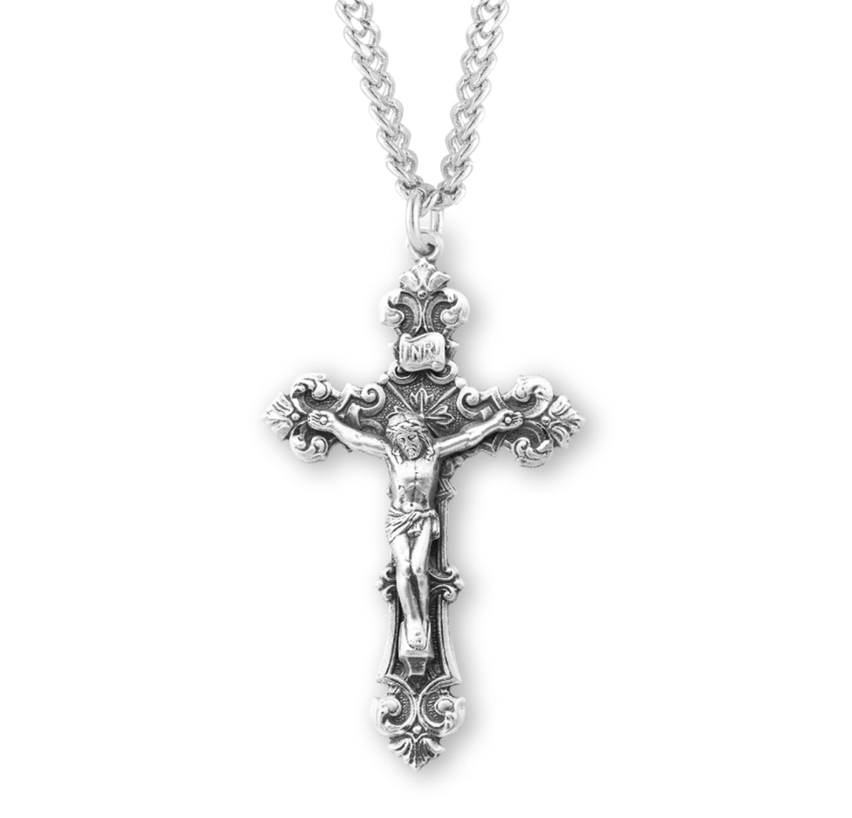 Sterling Silver Filigree Scroll Relief Design Crucifix Necklace | .925 Silver