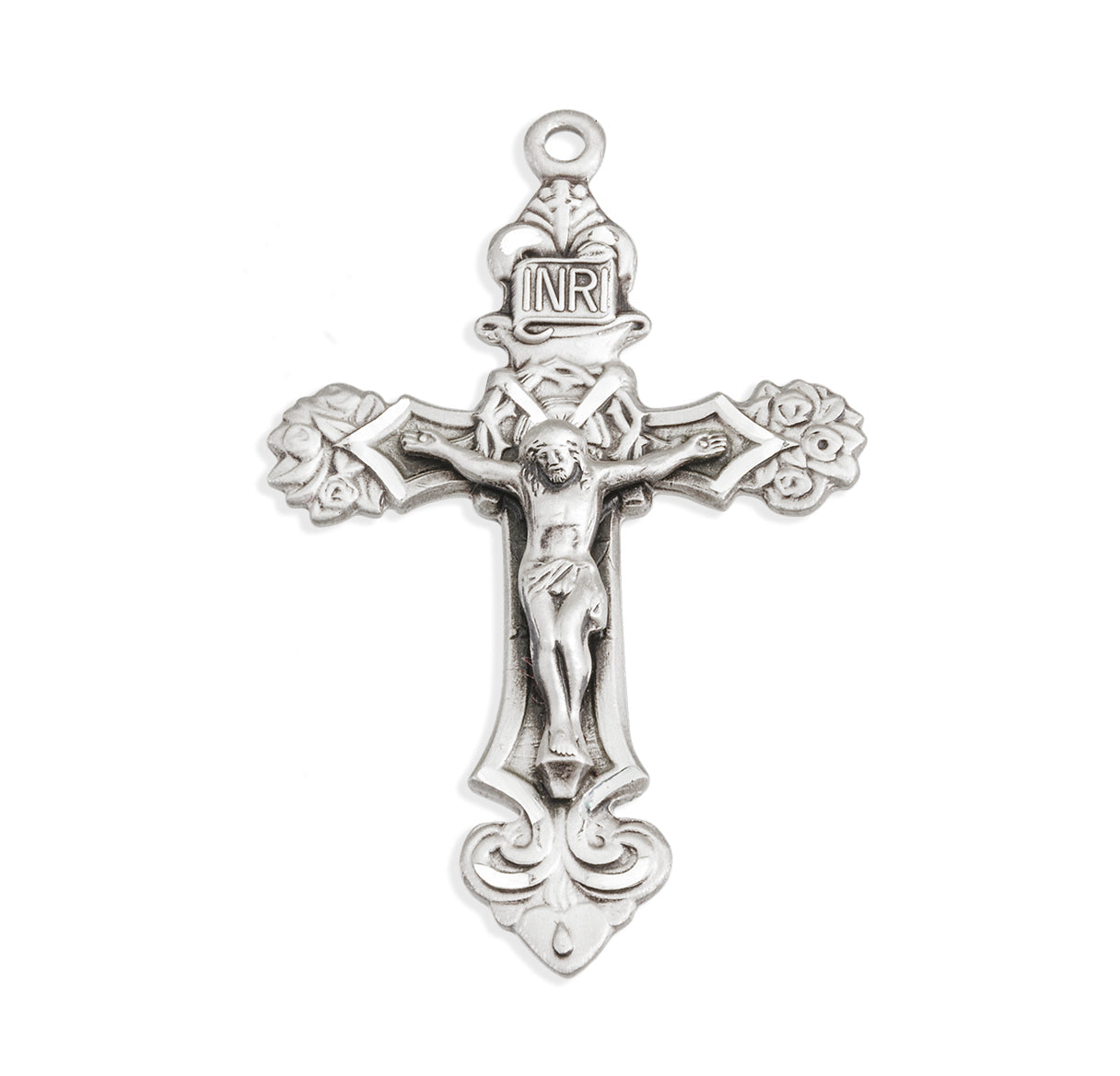 Sterling Silver Filigree Scroll Relief Design Crucifix Necklace | .925 Silver