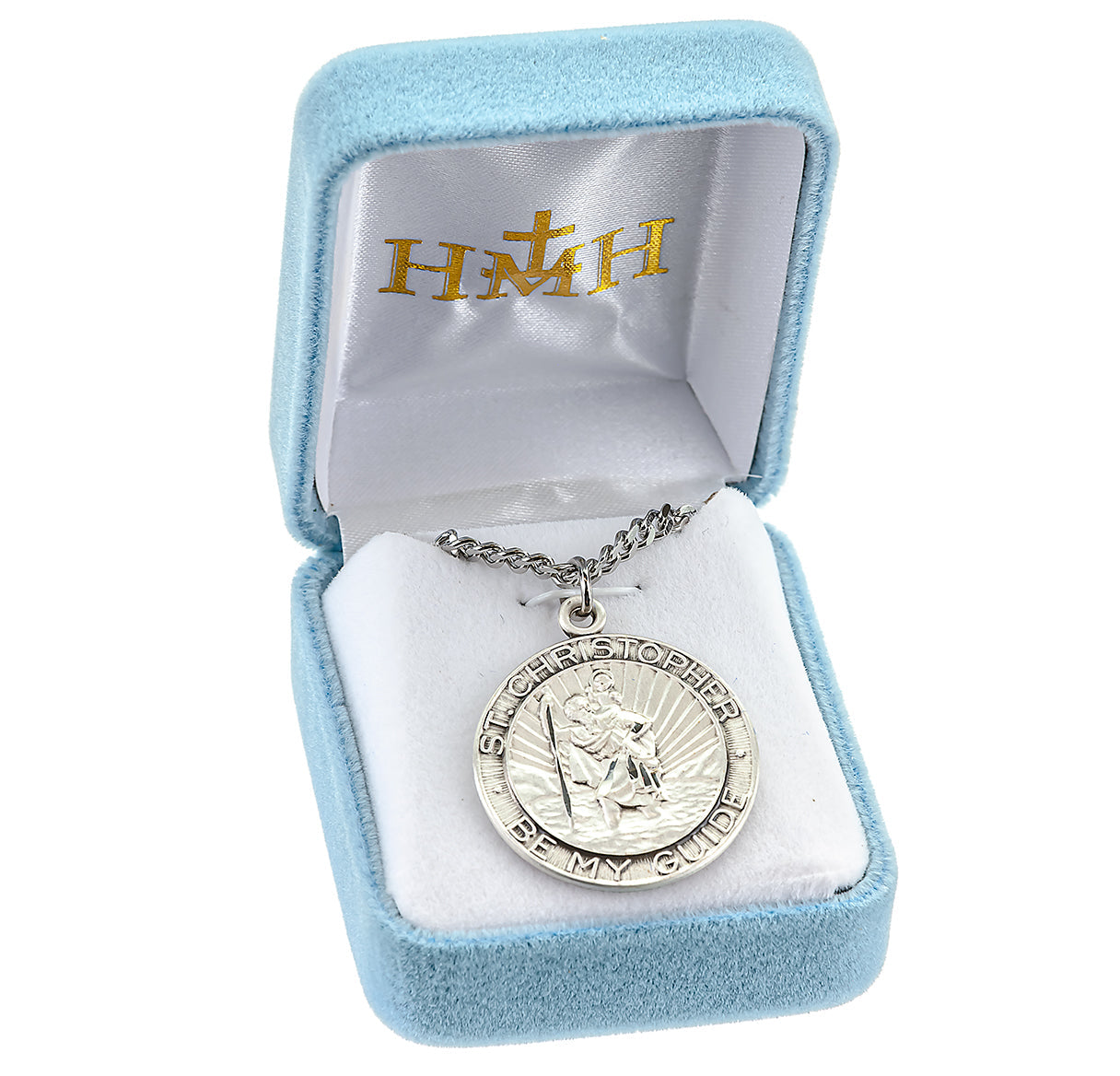 Saint Christopher Protect Us Round Sterling Silver Medal Pendant with Chain | .925 Silver