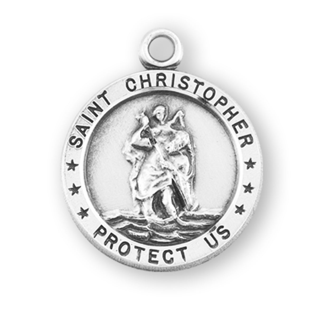 Saint Christopher Protect Us Round Sterling Silver Medal Pendant with Chain | .925 Silver