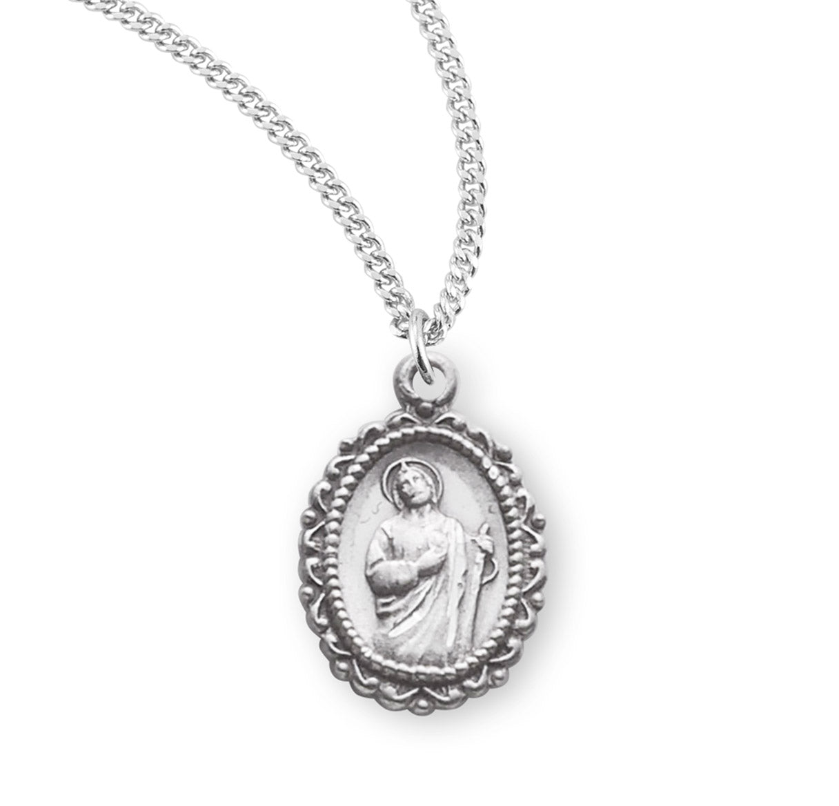 Saint Jude Oval Sterling Silver Medal Pendant with Chain | .925 Silver