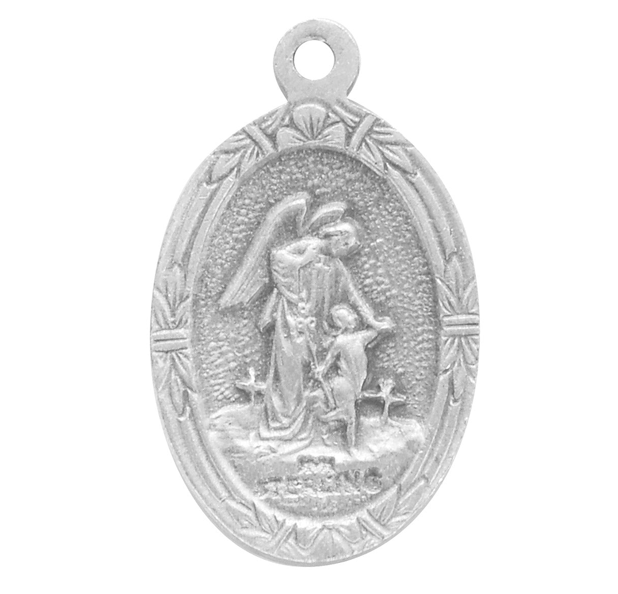 Saint Christopher Protect Us Oval Sterling Silver Medal Pendant with Chain | .925 Silver