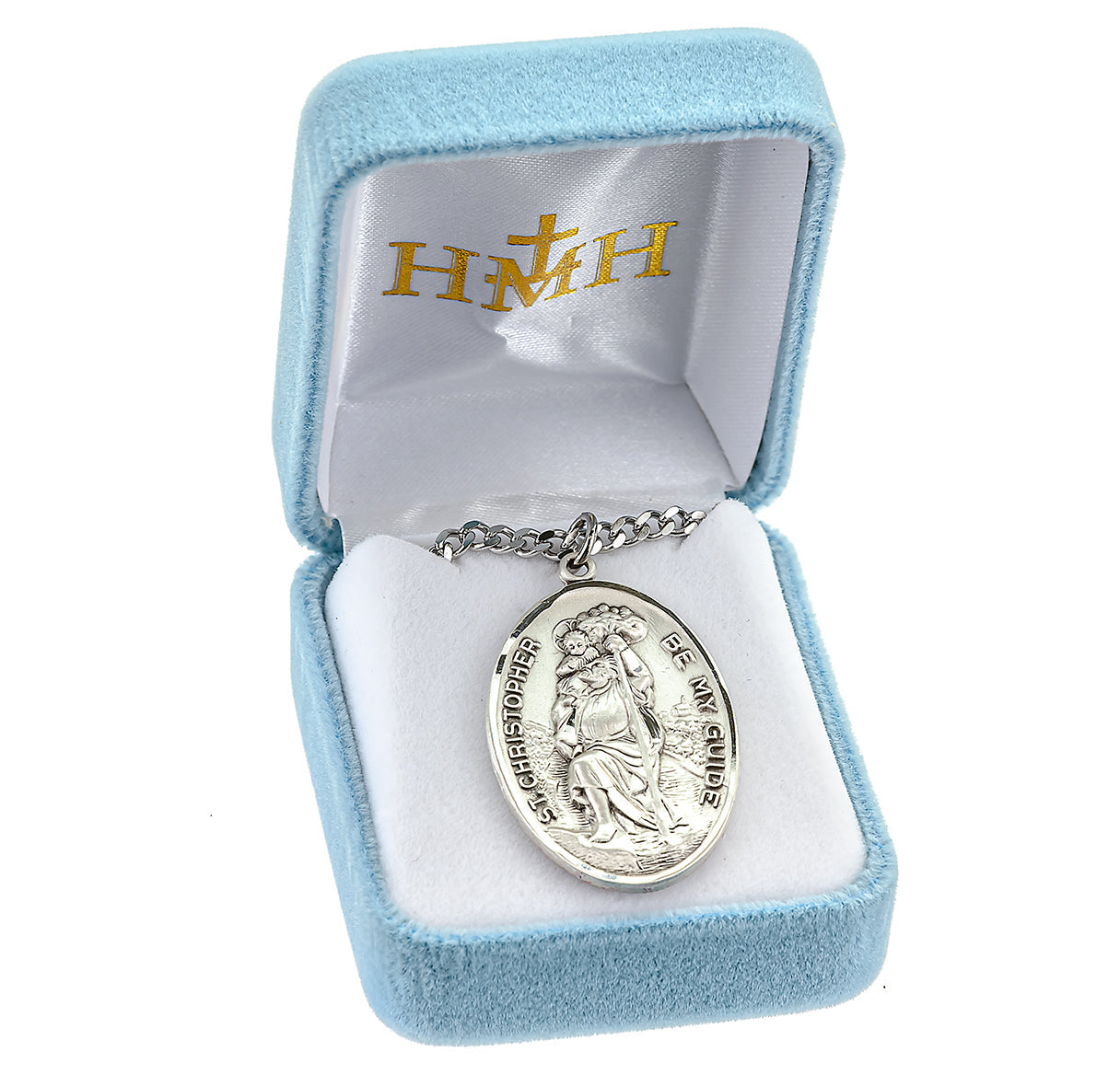 Saint Christopher Protect Us Oval Sterling Silver Medal Pendant with Chain | .925 Silver