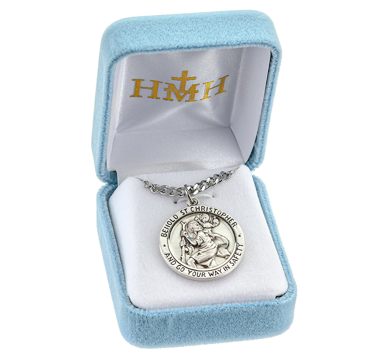 Saint Christopher Protect Us Round Sterling Silver Medal Pendant with Chain | .925 Silver