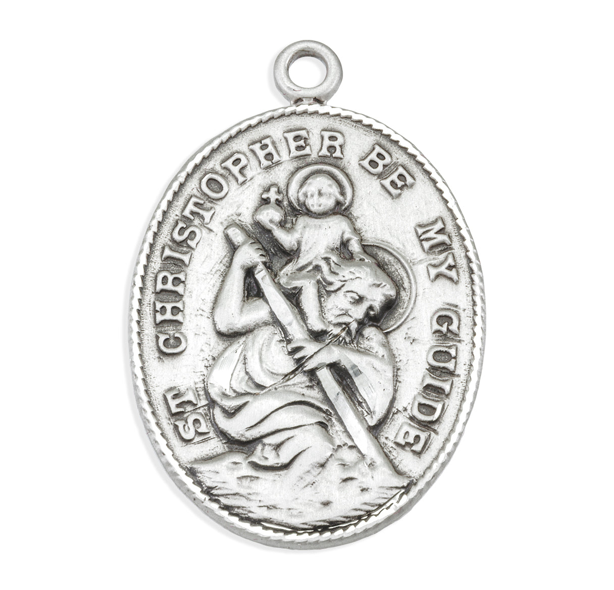 Saint Christopher Protect Us Oval Sterling Silver Medal Pendant with Chain | .925 Silver