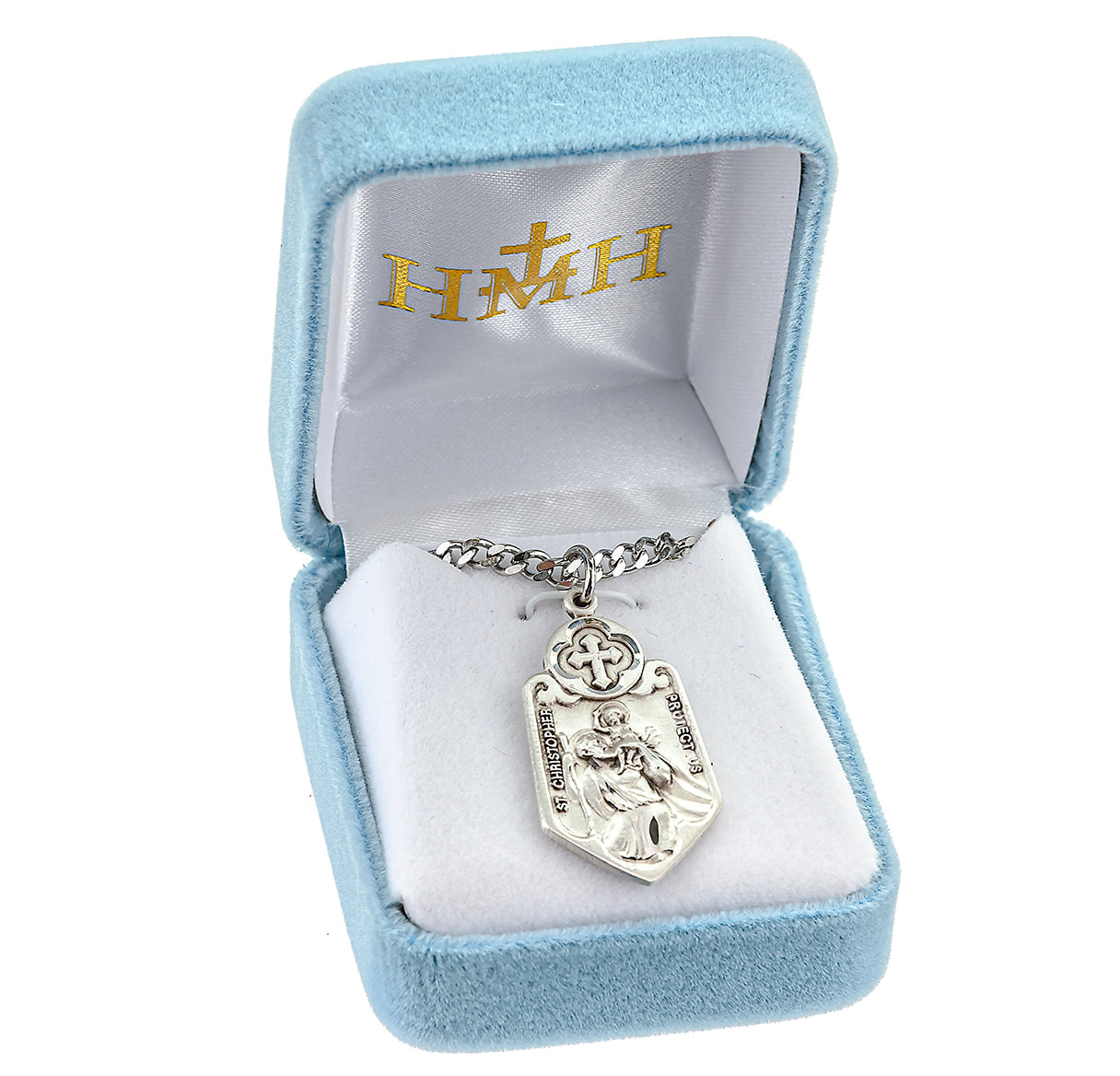 Saint Christopher Protect Us Sterling Silver Medal Pendant with Chain | .925 Silver