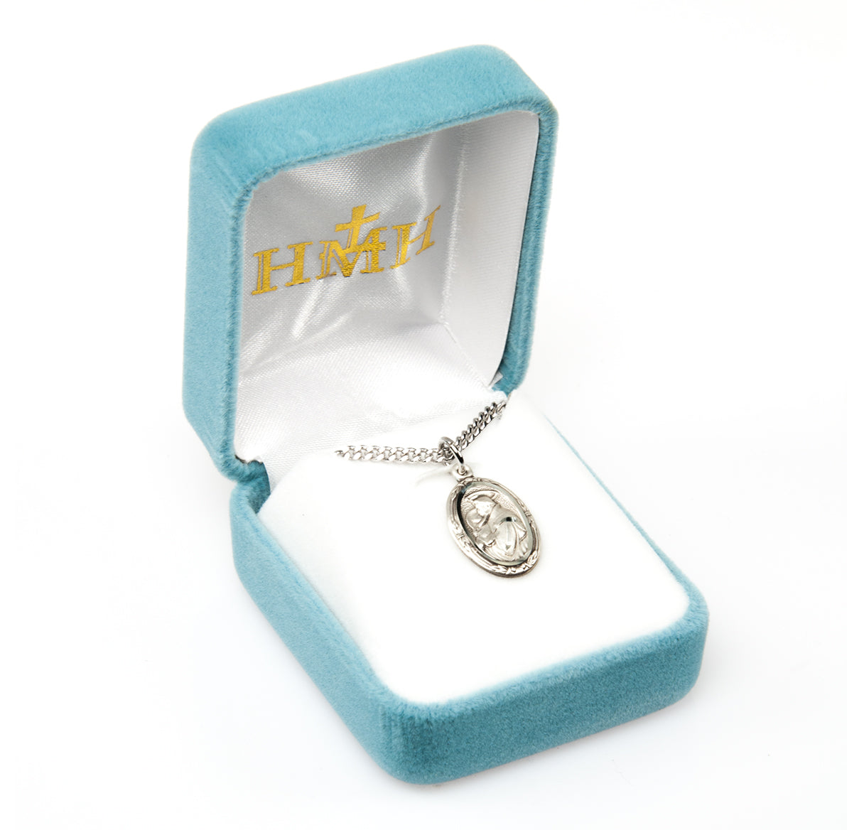 Saint Anthony Oval Sterling Silver Medal Pendant with Chain | .925 Silver
