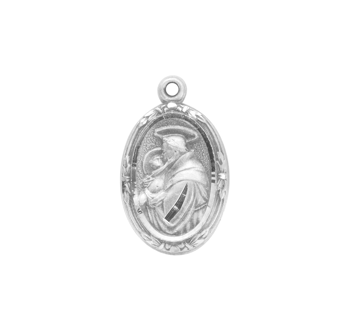 Saint Anthony Oval Sterling Silver Medal Pendant with Chain | .925 Silver