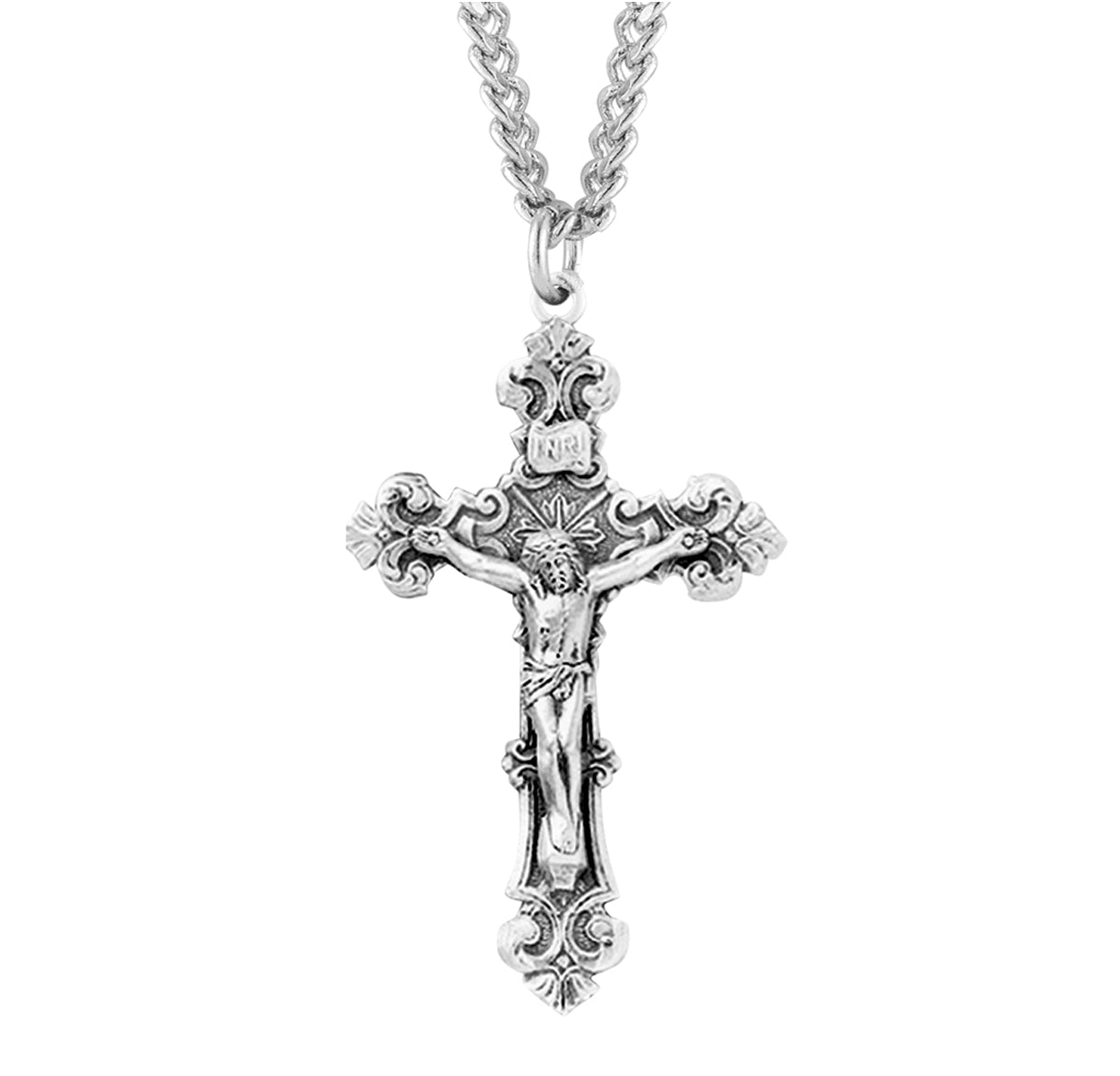 Sterling Silver Filigree Scroll Relief Design Crucifix Necklace | .925 Silver
