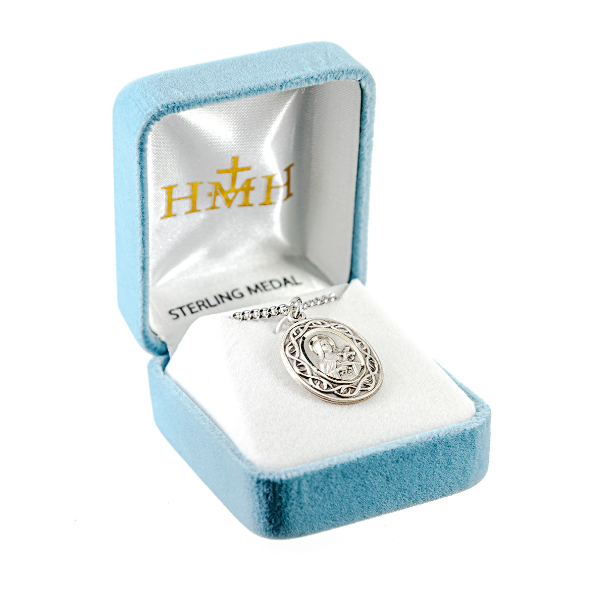 Saint Therese of Lisieux Oval Sterling Silver "Crown of Thorns" Medal Pendant with Chain | .925 Silver