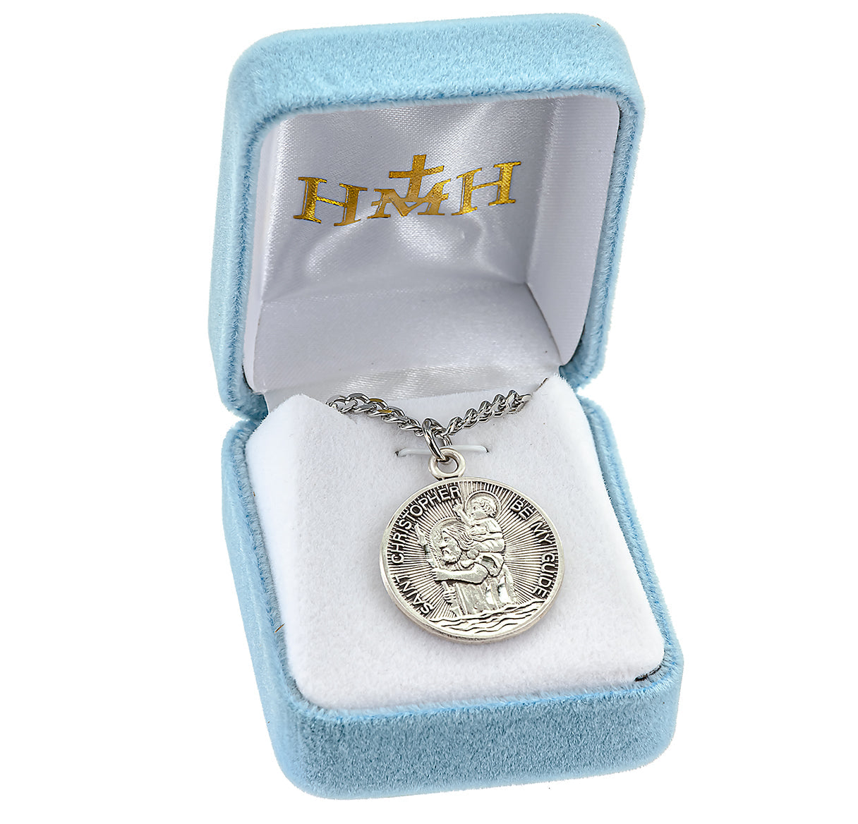 Saint Christopher Protect Us Round Sterling Silver Medal Pendant with Chain | .925 Silver