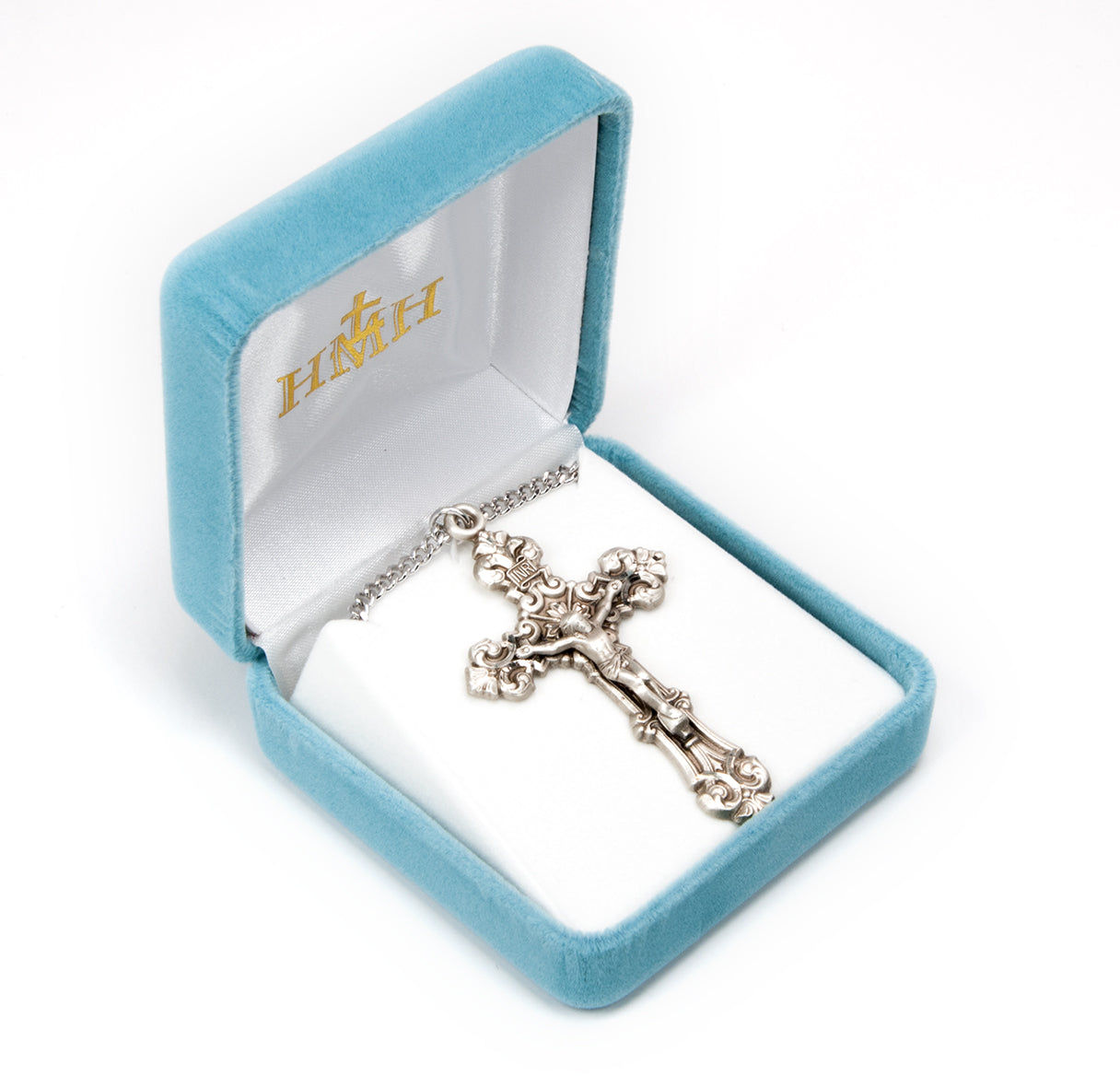 Sterling Silver Scroll Design Rosary Crucifix | .925 Silver