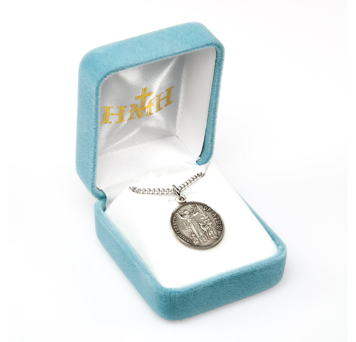 Saint Francis of Assisi Round Sterling Silver Medal Pendant with Chain | .925 Silver
