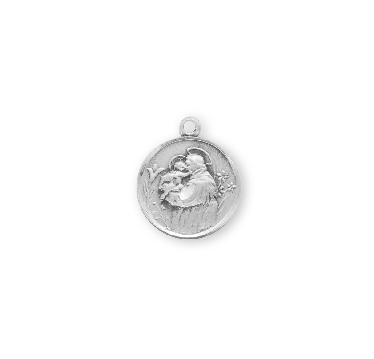 Saint Anthony Round Sterling Silver Medal Pendant with Chain | .925 Silver