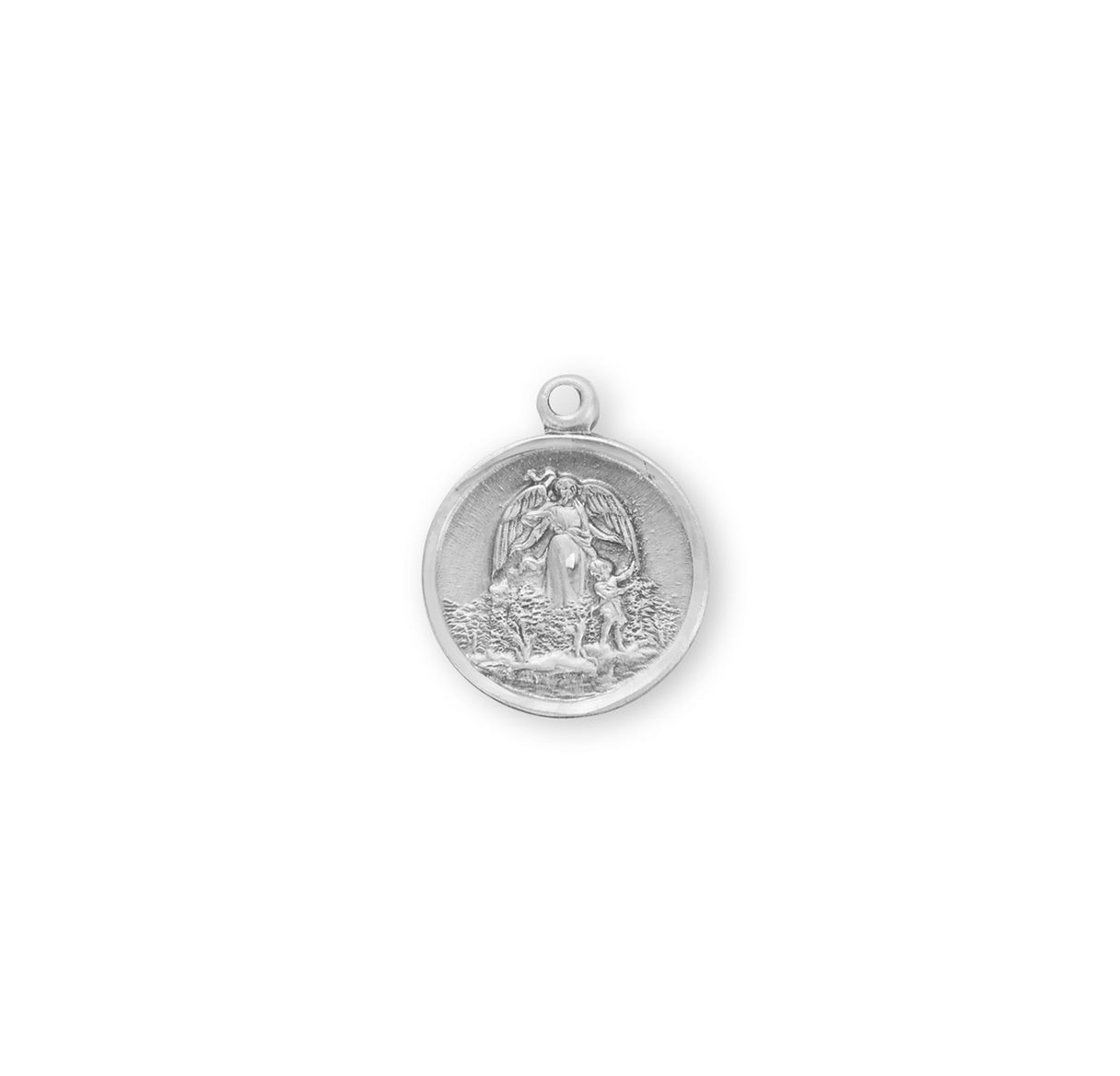 Guardian Angel Round Sterling Silver Medal Pendant with Chain | .925 Silver