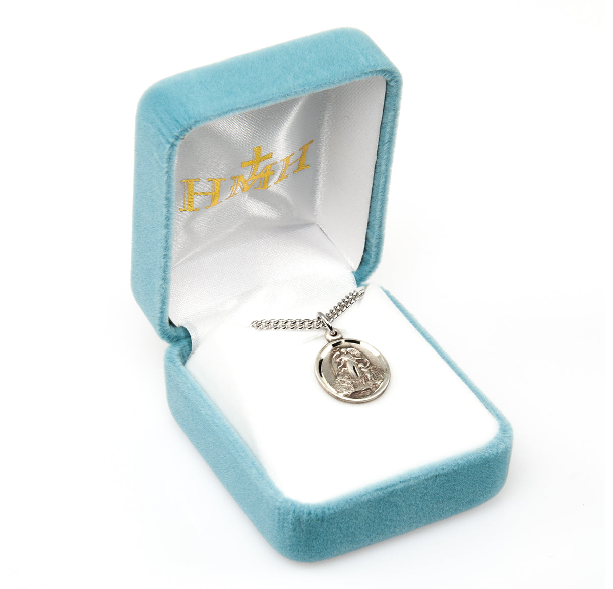 Guardian Angel Round Sterling Silver Medal Pendant with Chain | .925 Silver