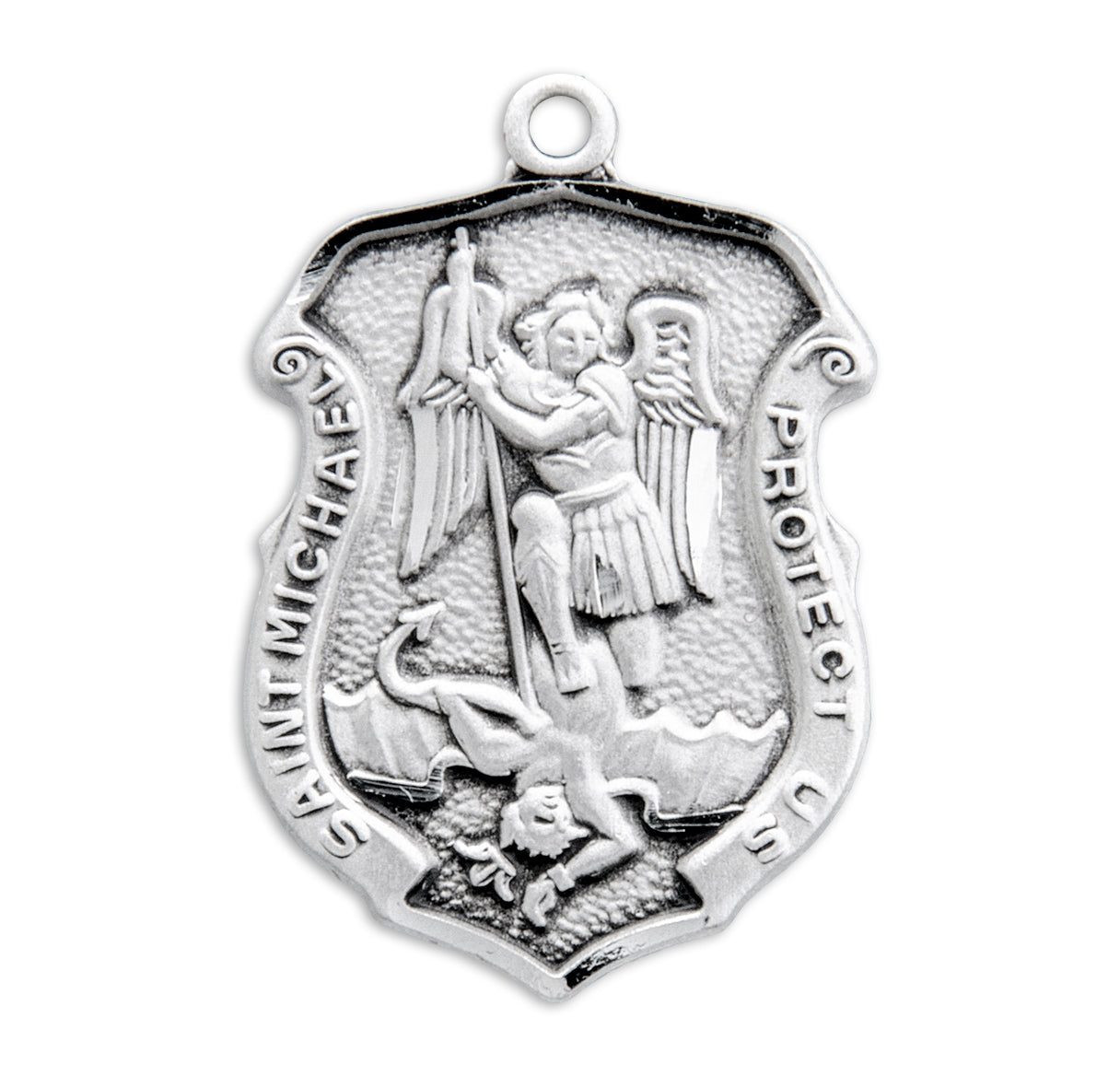 Saint Michael the Archangel Slaying Demon Sterling Silver Badge Medal Pendant with Chain | .925 Silver