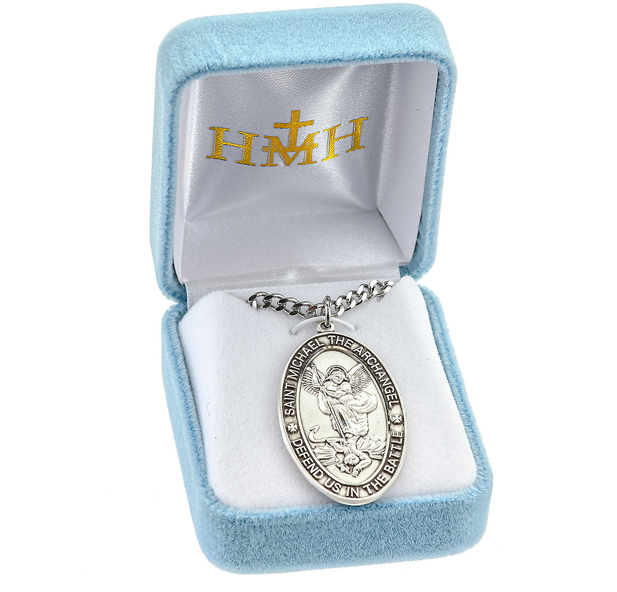 Saint Michael the Archangel Slaying Demon Oval Sterling Silver Medal Pendant with Chain | .925 Silver