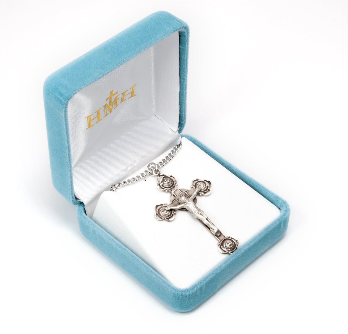 Rosebud Design Sterling Silver Crucifix Necklace | .925 Silver