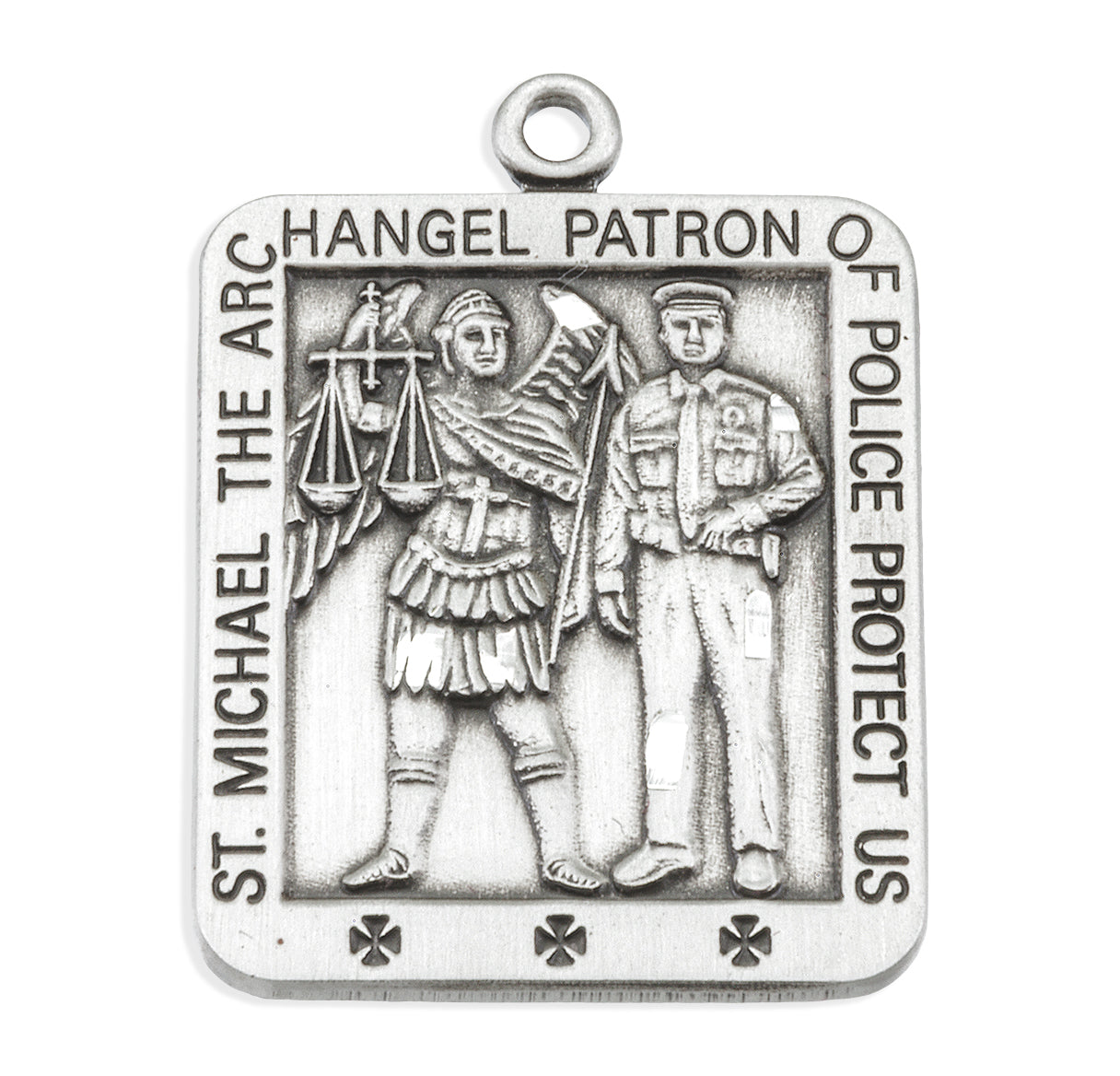 Saint Michael the Archangel Slaying Demon Square Sterling Silver Medal Pendant with Chain | .925 Silver