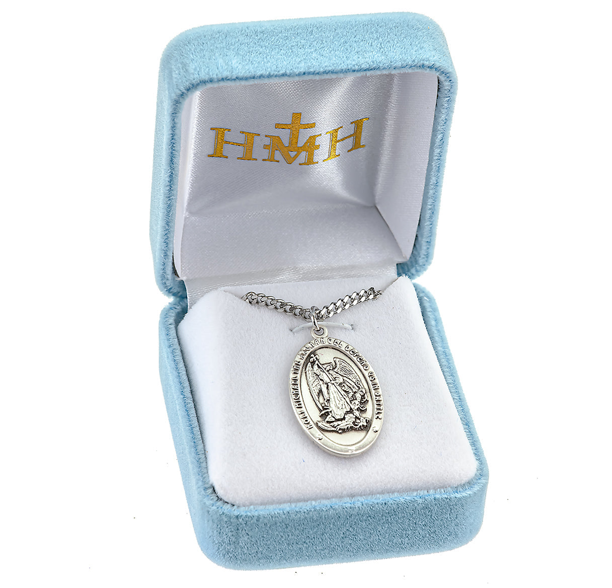 Saint Michael the Archangel Slaying Demon Archangel Oval Sterling Silver Medal Pendant with Chain | .925 Silver